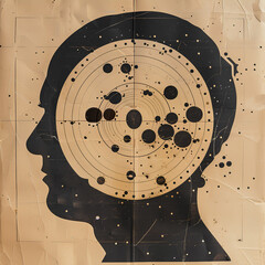 Scoring sheet for training and service shooting rocks, paper target with black silhouette of human head with bullet holes in center