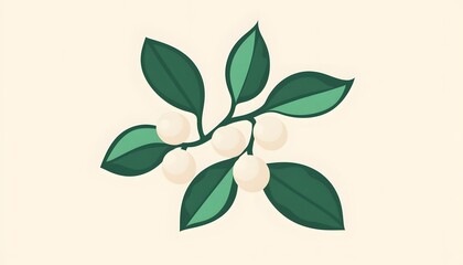 Naklejka premium A stylized illustration of a branch with white berries and green leaves