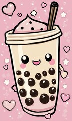 Cute Boba Tea Cartoon Illustration