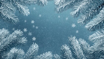 Frosty Pine Branches Frame Winter Snow Scene