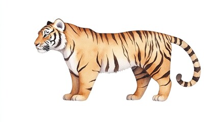 Fototapeta premium Realistic illustration of a tiger standing in profile against a plain background