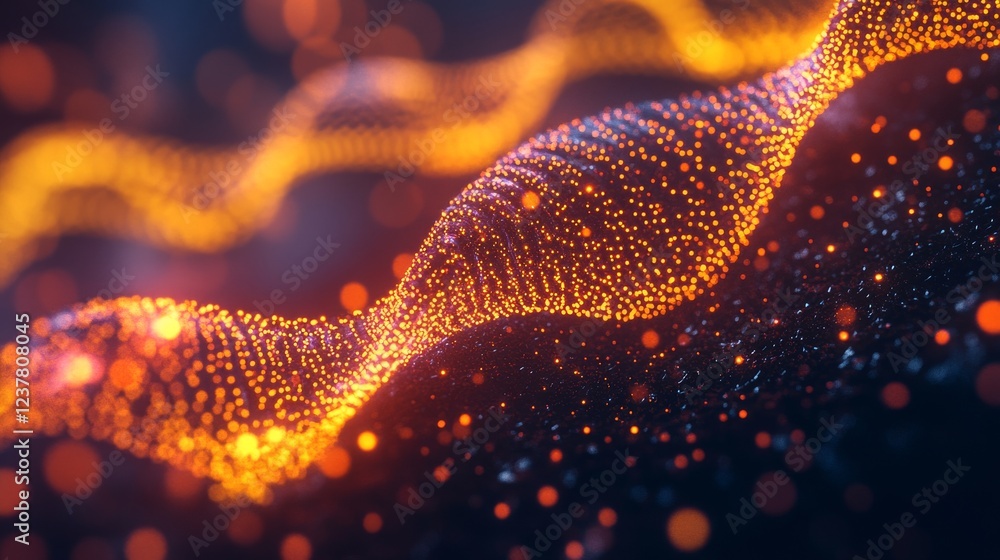 Poster close-up of digital dna helix structure viewed under microscope, conceptual representation of geneti
