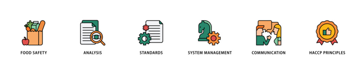 ISO 22000 icon set flow process which consists of quality, management, standard, assurance, business, certification and service icon live stroke and easy to edit .