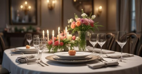 Fototapeta premium Stylish and elegant table setting for a fancy birthday dinner, fancy, party