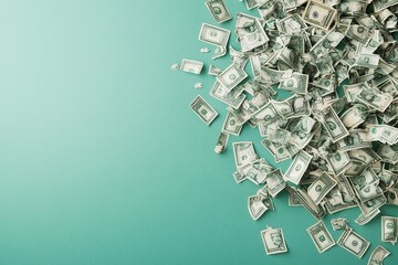 Fototapeta premium A bunch of gold coins are flying through the air, with ample copy space for text.