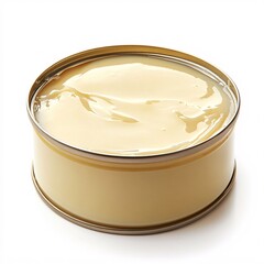 Creamy Substance in Round Container on White Background
