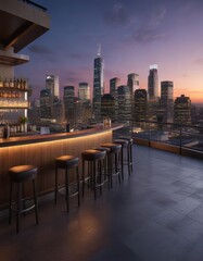 Obraz premium The rooftop bar offers a unique drinking experience with a view of the city's skyline at dusk , sky, landscape