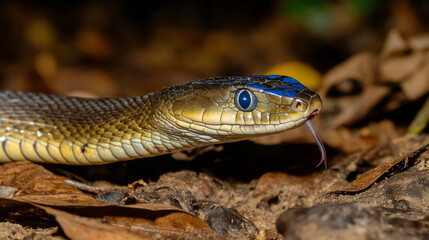 Fototapeta premium Blue viper snake closeup face, head of viper snake, Blue insularis, Trimeresurus Insularis, animal closeup