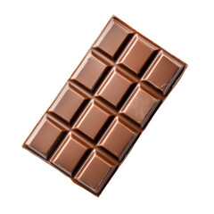 Fototapeta premium A single milk chocolate bar is shown against a black background in a high angle close up shot.