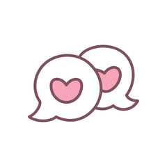 Cute speech bubbles icon. Hand drawn illustration of two text boxes with heart isolated on a white background. Kawaii St. Valentine day sticker. Vector 10 EPS.