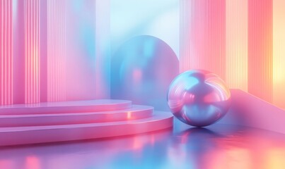 Abstract iridescent geometric shapes, minimalist design, 3d render, Generative AI