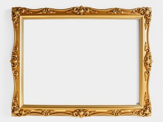 Timeless gold picture frame adorned with intricate designs against a simple white surface, decor, gold