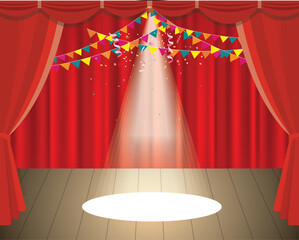 Stage with Red Stage Backdrop for Event
