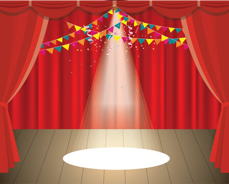 Stage with Red Stage Backdrop for Event