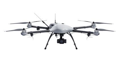 Professional drone hovering with camera, transparent background