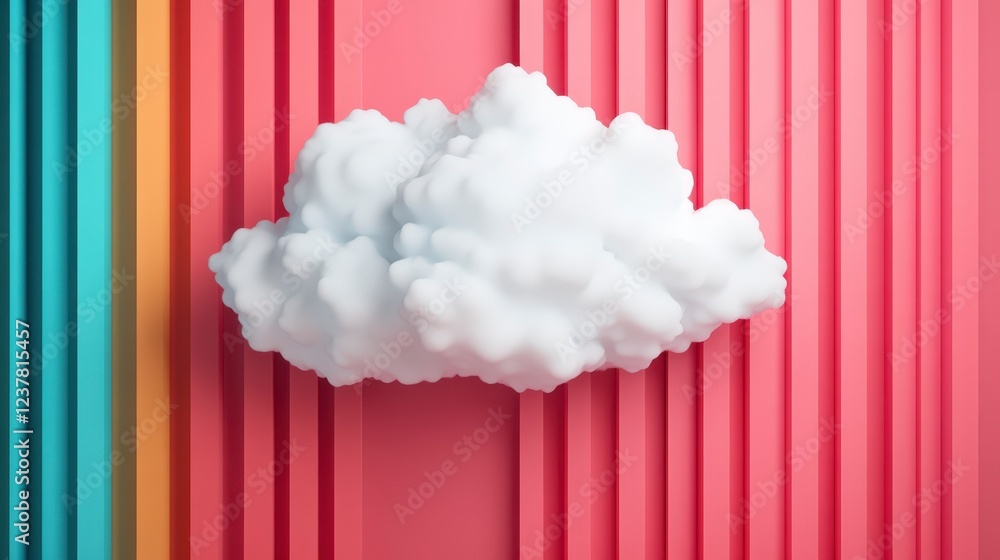 Poster soft white cloud on colorful background with vertical stripes and textured layers