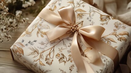 Elegantly Wrapped Gift with Botanical Design