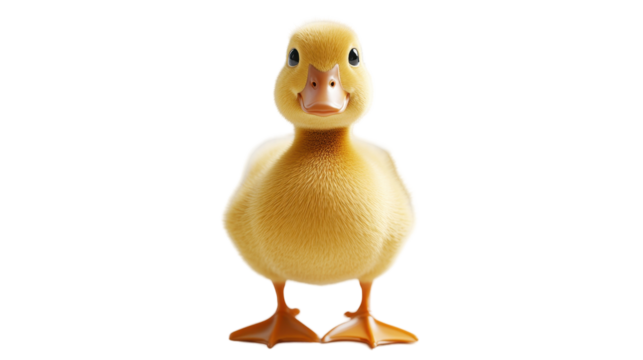 A cute yellow duckling standing proudly, showcasing its bright feathers and curious nature. transparent background