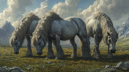 Fototapeta premium Three Belgian Heavy Horses at a field