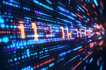 Digital data stream, fast motion, glowing code