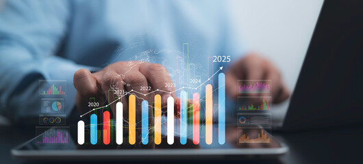 Data analysis and growth graph concept symbolizing financial progress, trend analysis and business analytics. performance tracking, strategy and future planning illustrations