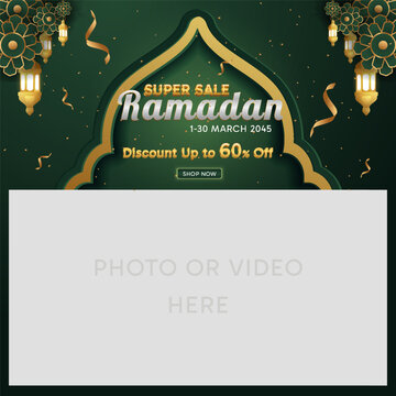 Ramadan sale islamic theme background. Advertising a discount, clearance sale, or special event, our flash sale banner template.