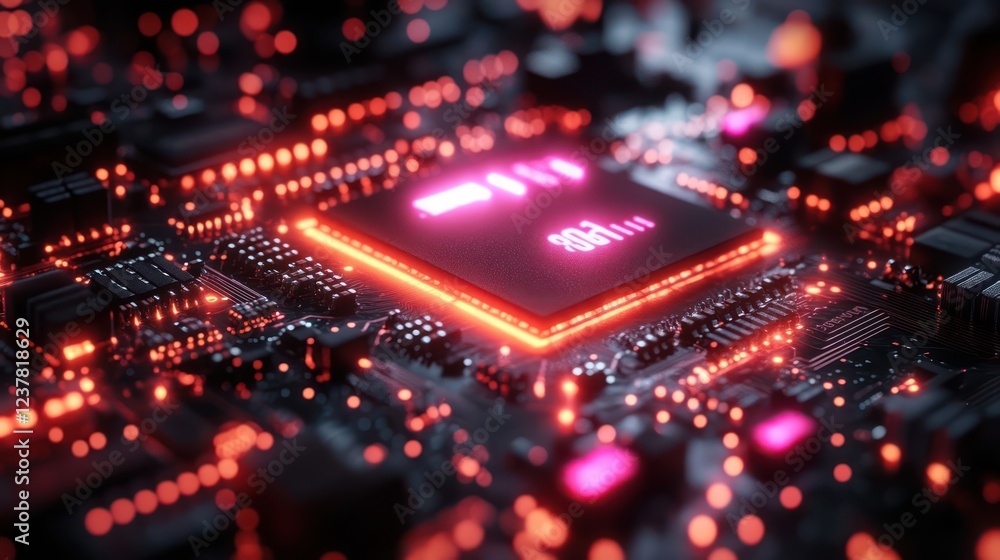 Poster glowing 2021 cpu processor on motherboard
