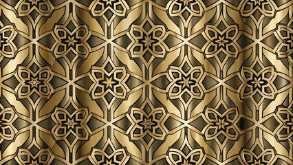 Fototapeta premium Elegant Golden Floral Textile Design with Intricate Geometric Patterns and Subtle Drape Effects