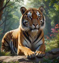 Obraz premium The majestic tiger blends into its surroundings with ease, forest, dense jungle, natural habitats