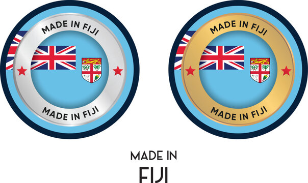 Made in Fiji. Premium labels, stickers, pointer, badge and symbol of Fiji flag icon. Collection vector illustration