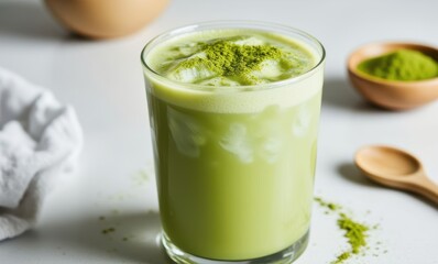 Refreshing iced matcha green tea drink