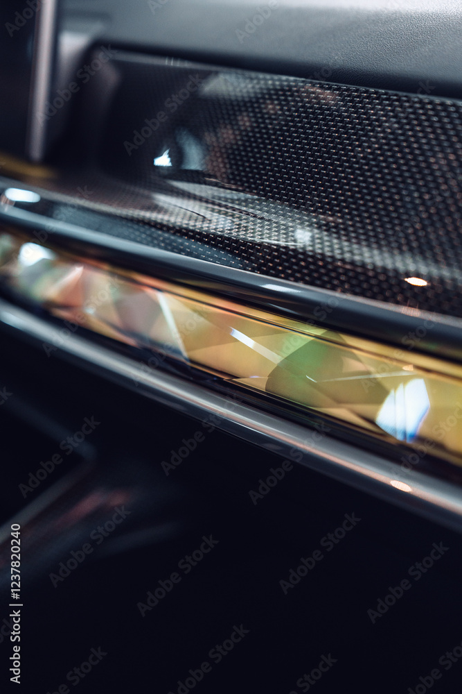 Poster close-up view of modern car interior features highlighting design elements and craftsmanship with in