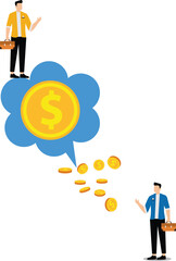 Business Guidance and Advice, Money Making Advice or Investment Guidance, Big Businessman Money Speech Bubbles Help Small Businessman