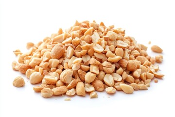 Chopped up peanuts pile isolated on white background