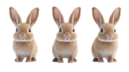 Obraz premium Three adorable sitting rabbits with fluffy fur and expressive eyes. transparent background