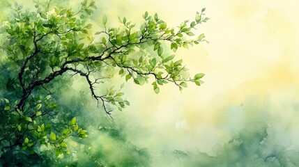 Fototapeta premium Green Leaves Watercolor. Generative AI