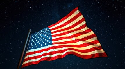 Obraz premium American flag, waving, patriotic, vibrant colors, red white and blue, stars and stripes, dynamic movement,