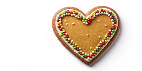 Fototapeta premium Heart-Shaped Gingerbread Cookie Decorated with Colorful Sprinkles