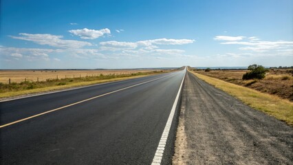 Fototapeta premium Smooth asphalt road stretching into the distance, asphalt layer, infrastructure development, modern highway
