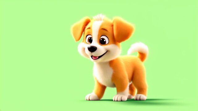 Happy cartoon puppy green screen animation