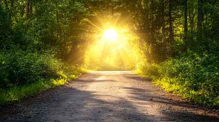 Fototapeta premium Sunlit forest path, summer day