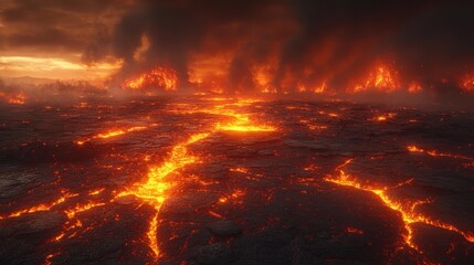 Naklejka premium Volcanic Lava Flow at Sunset. Generative AI