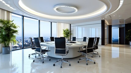 Modern Panoramic Office Boardroom Meeting Room City View