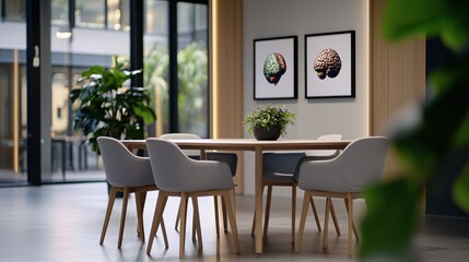 Obraz premium Modern Office Meeting Room Interior Design with Brain Art and Plants