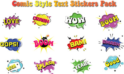 Comic-style text stickers for adding expressive, creative text elements to your designs.