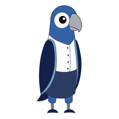A parrot in a dark navy vest with white minimal patterns Illustrator Artwork