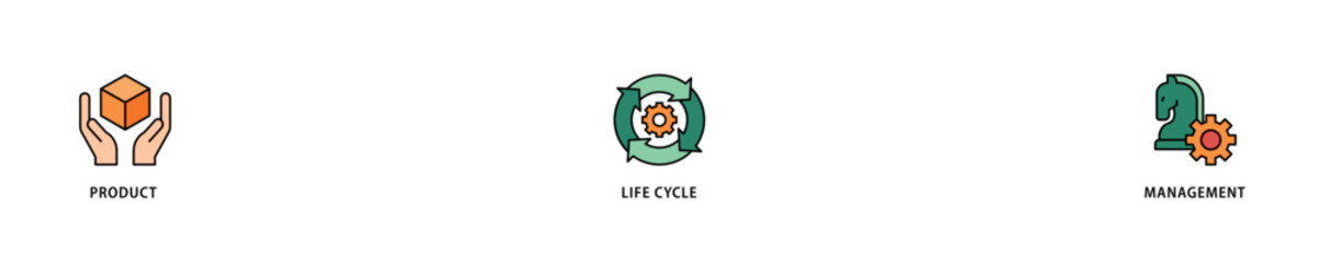 PLM icon set flow process which consists of innovation, development, manufacture, delivery, cycle, analysis, planning, strategy, and improvement  icon live stroke and easy to edit .