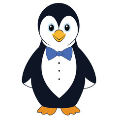 A penguin in a classic tuxedo with a navy blue bow tie Illustrator Artwork