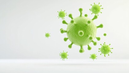 Green virus-like particles floating in a minimalistic background, symbolizing health concerns