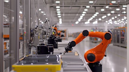 Modern Factory Automation Robotic Arm Assembly Line Production